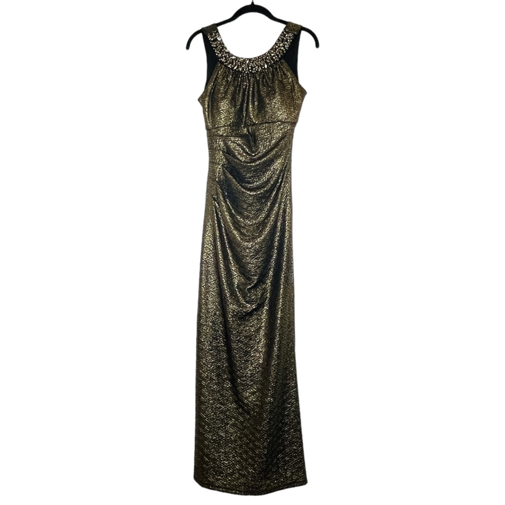 Vintage Metallic Maxi Dress Glam Y2K Bronze Bodycon Formal Whimsigoth SZ Small